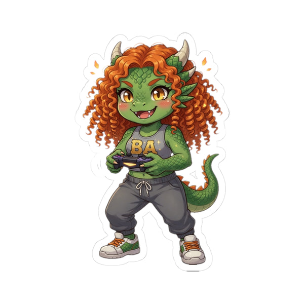 Chibi Dragon Gamer Vinyl Kiss-Cut Sticker | Baddy Armor