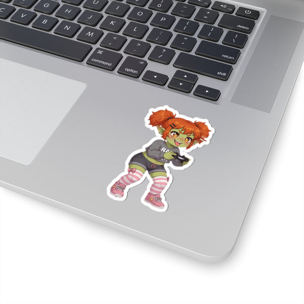 Cute Gamer Goblin Sticker – Anime Chibi Kiss-Cut Sticker | Baddy Armor