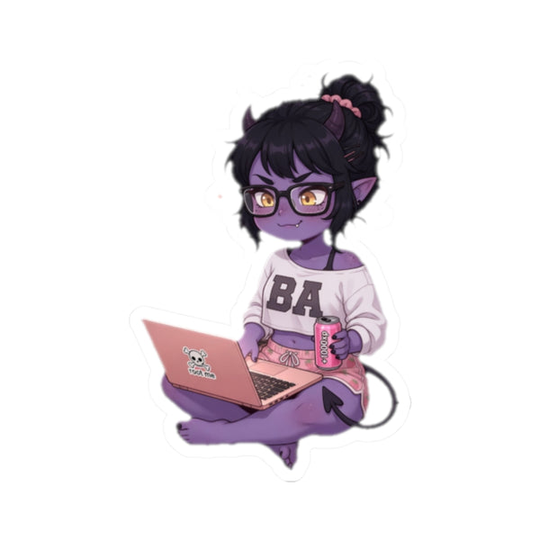 Chibi Demon Girl Gamer Vinyl Kiss-Cut Sticker | Baddy Armor