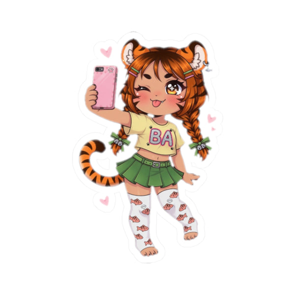 Cute Tiger Girl Sticker – Kawaii Selfie Vinyl Sticker | Baddy Armor