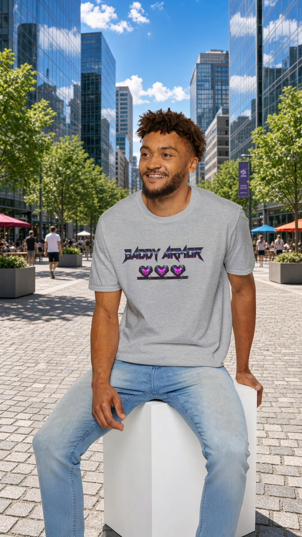 Baddy Armor Graphic T-Shirt | Purple Heart Icon Cotton Tee