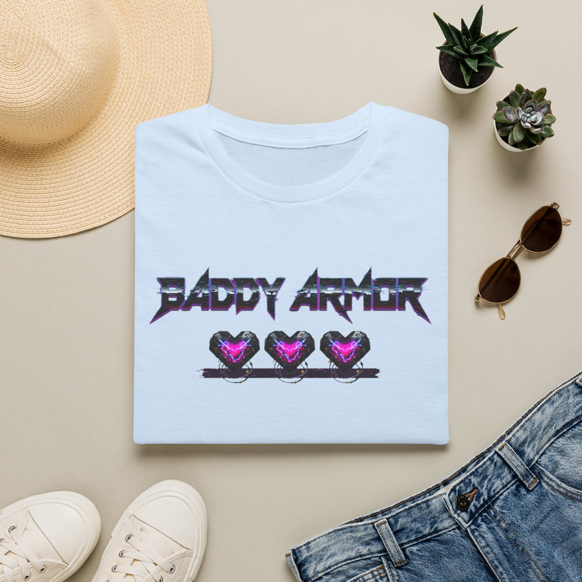 Baddy Armor Graphic T-Shirt | Purple Heart Icon Cotton Tee