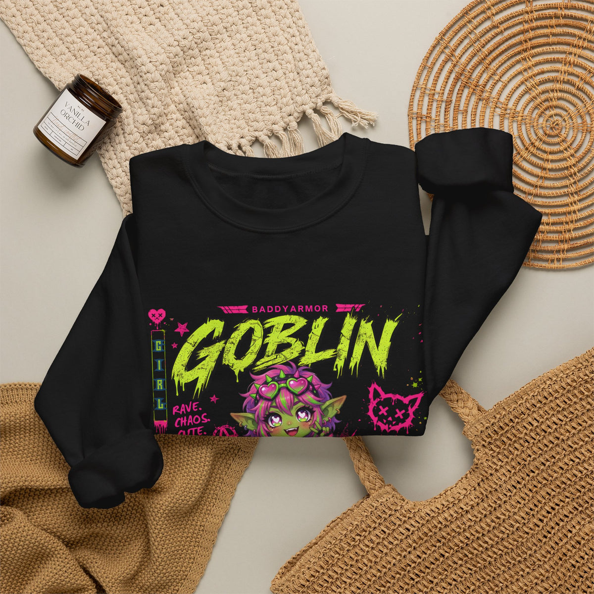 Baddy Armor Rave Goblin Unisex Crewneck Sweatshirt – Neon Fantasy Streetwear