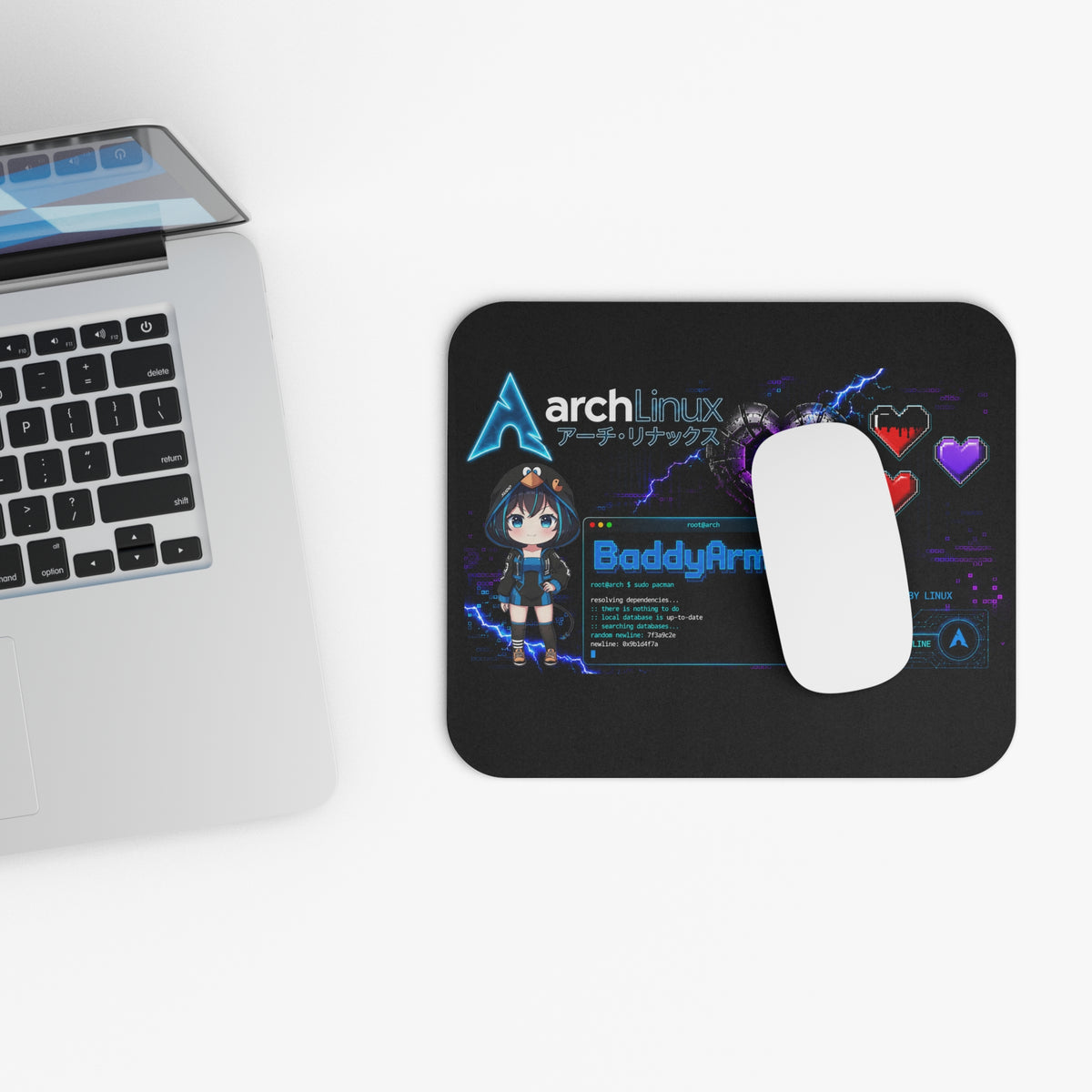 Arch Linux Gaming Mouse Pad | Neon Chibi Design | Baddy Armor
