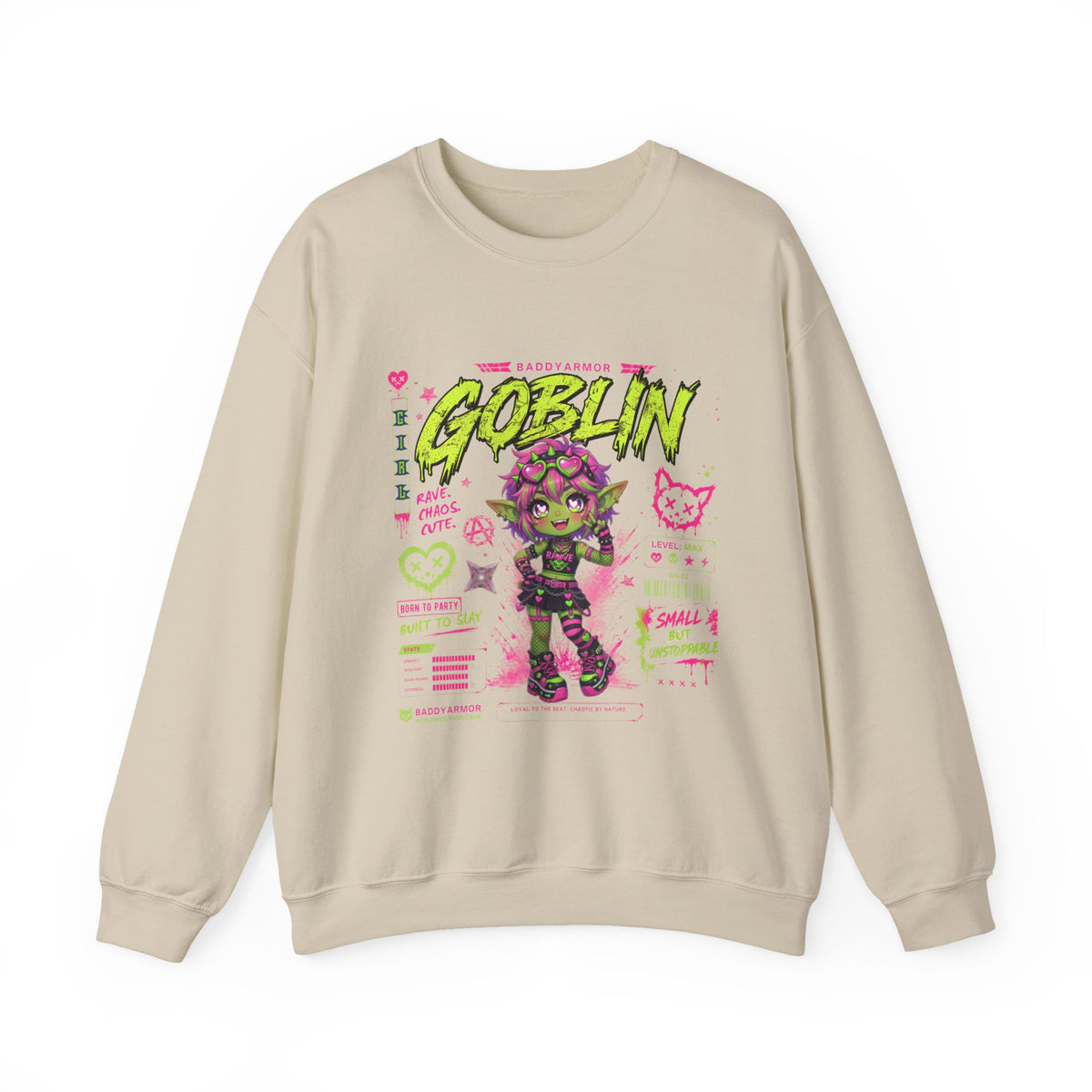 Baddy Armor Rave Goblin Unisex Crewneck Sweatshirt – Neon Fantasy Streetwear