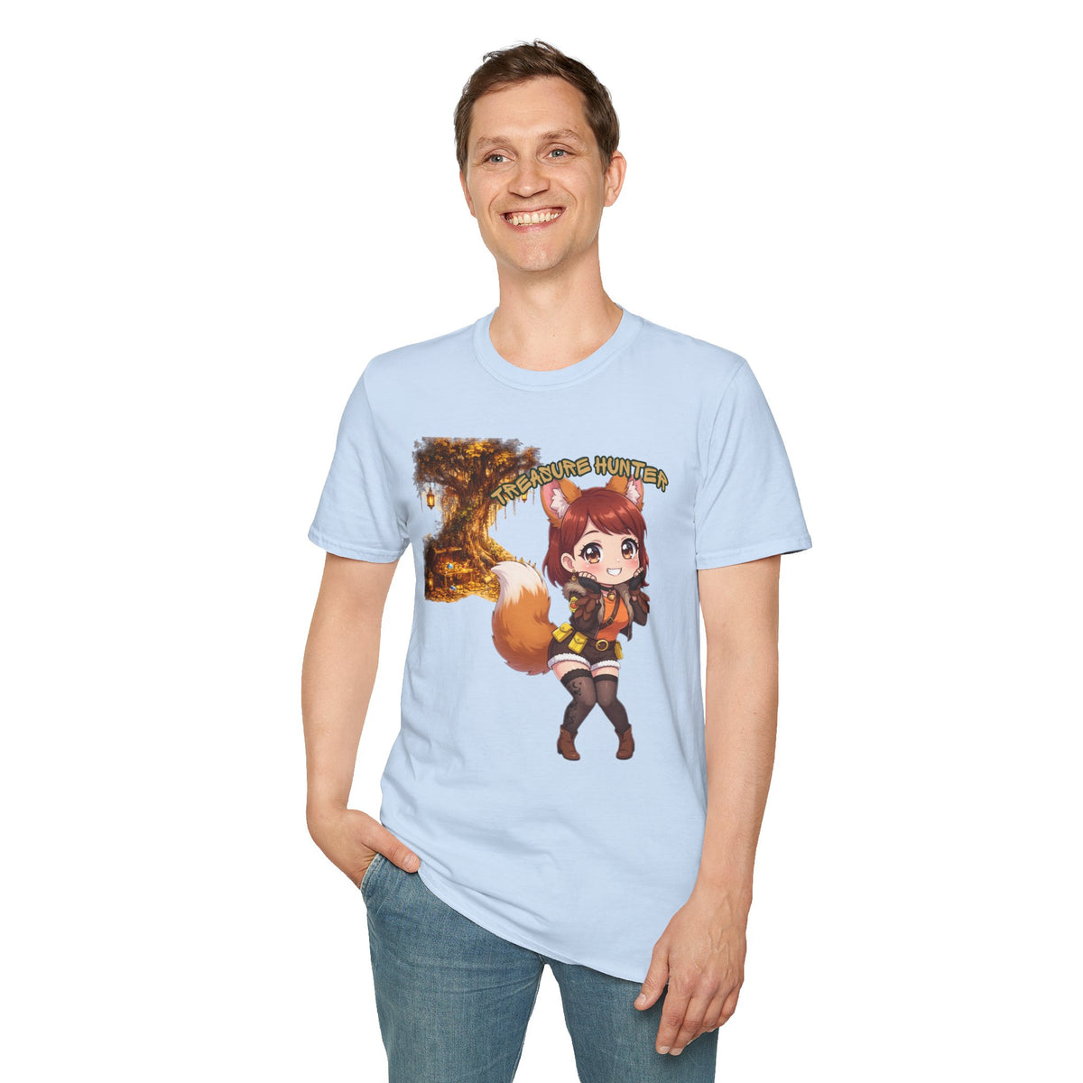 Treasure Hunter Fantasy Anime T-Shirt | Cute Fox Girl Adventure Graphic Tee | Baddy Armor