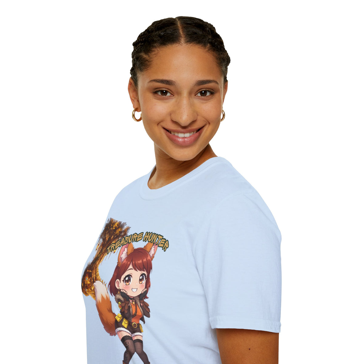 Treasure Hunter Fantasy Anime T-Shirt | Cute Fox Girl Adventure Graphic Tee | Baddy Armor