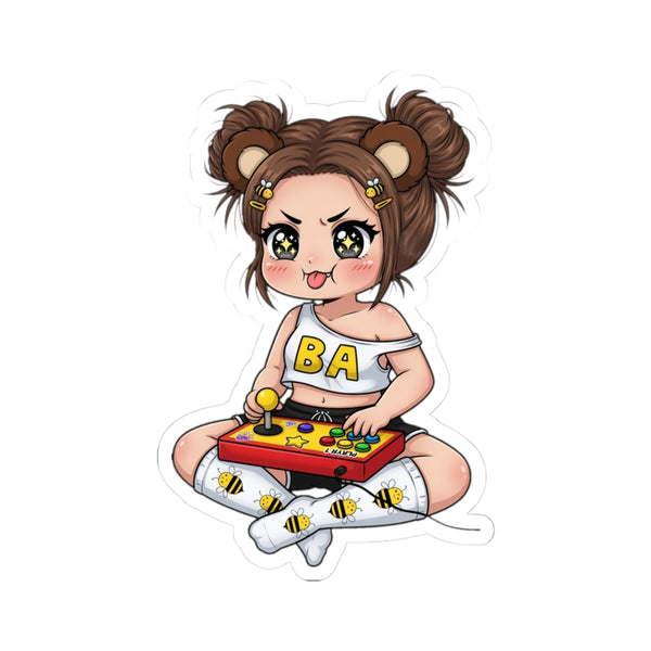Cute Gamer Girl Sticker – Kawaii Arcade Character Kiss-Cut Sticker | Baddy Armor