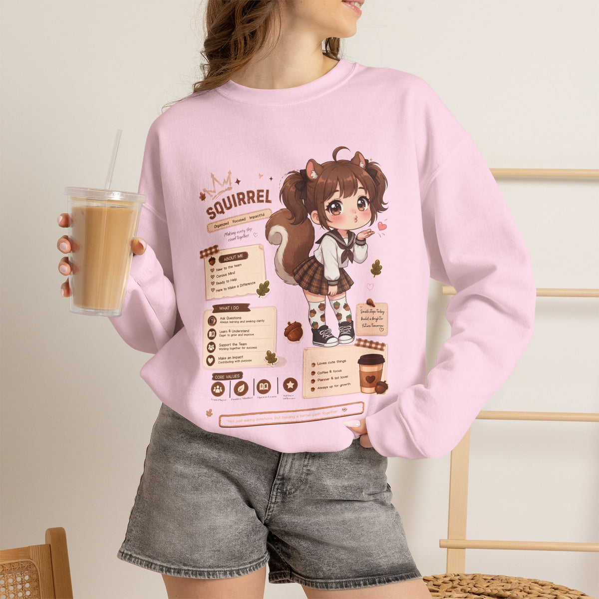 Kawaii Squirrel Girl Sweatshirt | Cute Chibi Graphic Crewneck | Baddy Armor