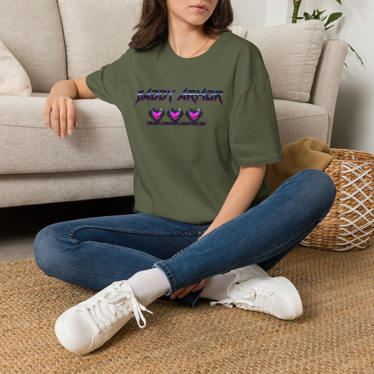 Baddy Armor Graphic T-Shirt | Purple Heart Icon Cotton Tee