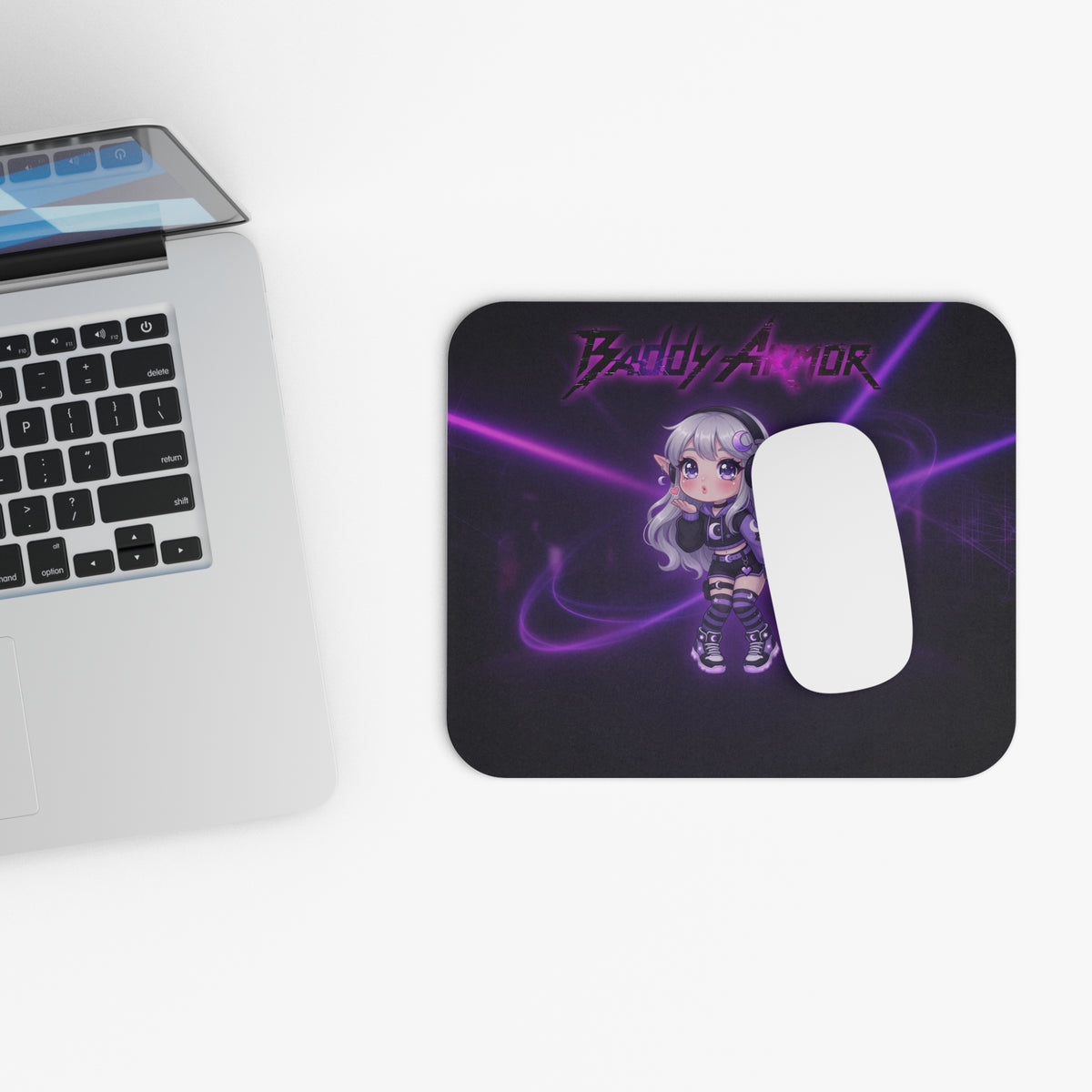 Baddy Armor Mouse Pad – Kawaii Cyber Goth Neon Purple Gaming Desk Mat