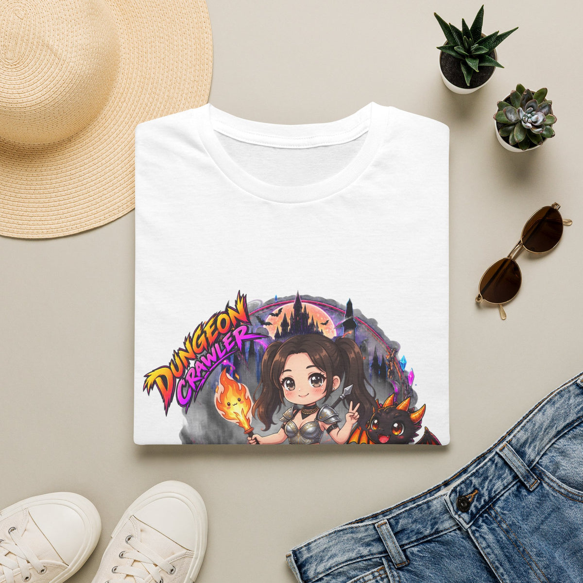 Dungeon Crawler Cute RPG Graphic Tee — "Baddy Slayer" Chibi Gamer Shirt