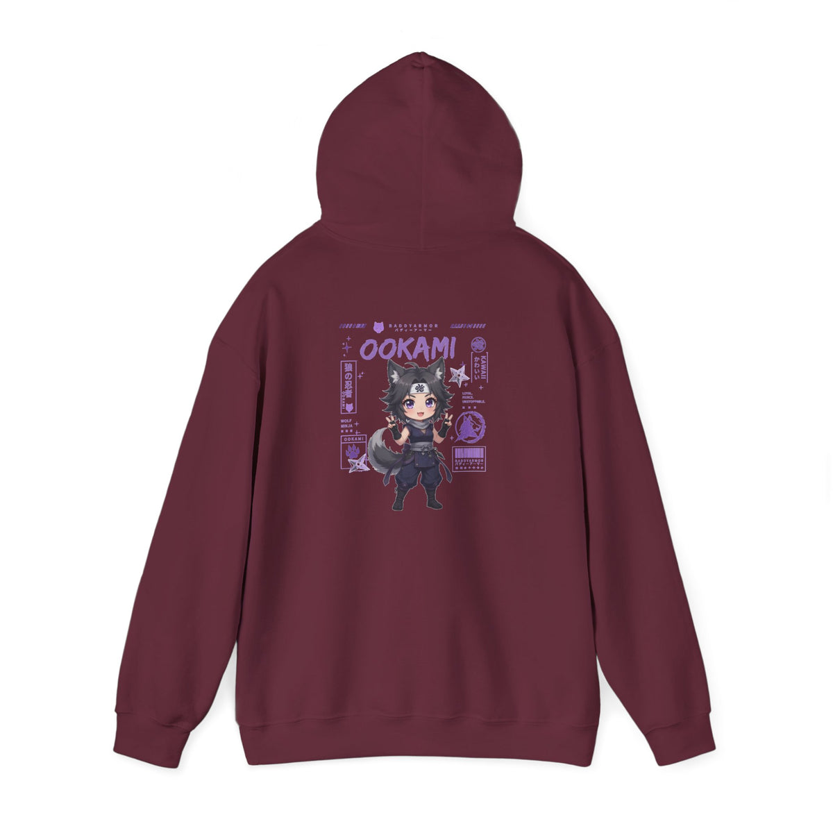 Baddy Armor Ookami Unisex Heavy Blend Hoodie – Kawaii Wolf Ninja Streetwear