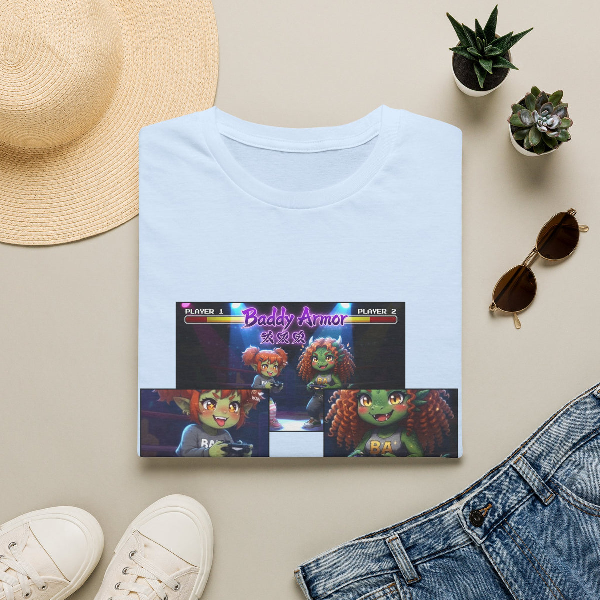 Big Suck Arena Gamer Girls - Comic Panels T-Shirt - Baddy Armor Designs