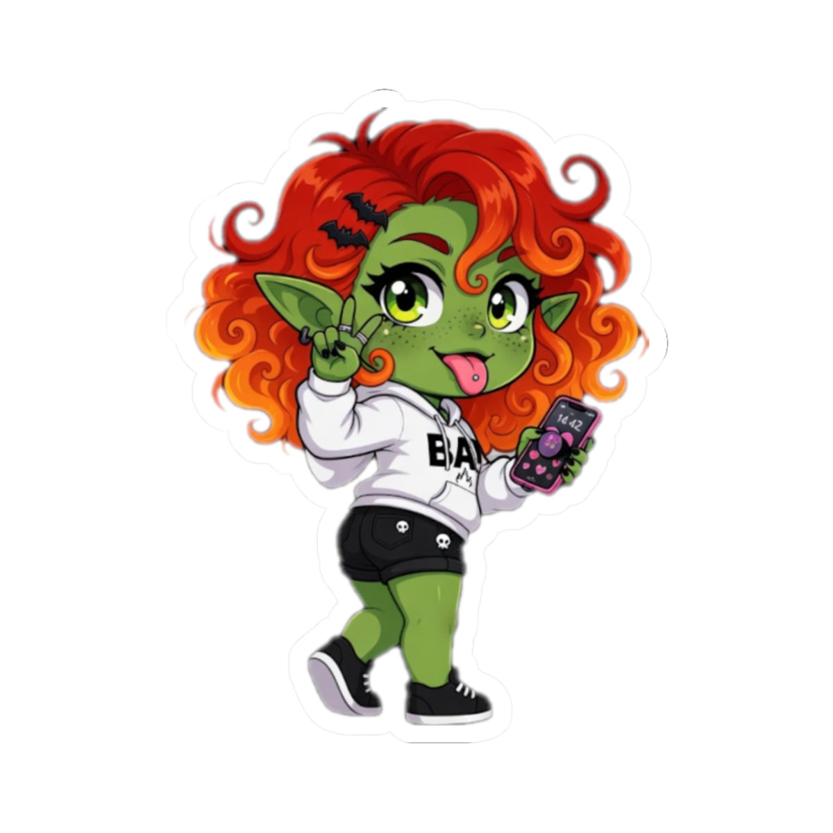 Goblin Girl Sticker – Cute Chibi Kiss-Cut Vinyl Sticker | Baddy Armor