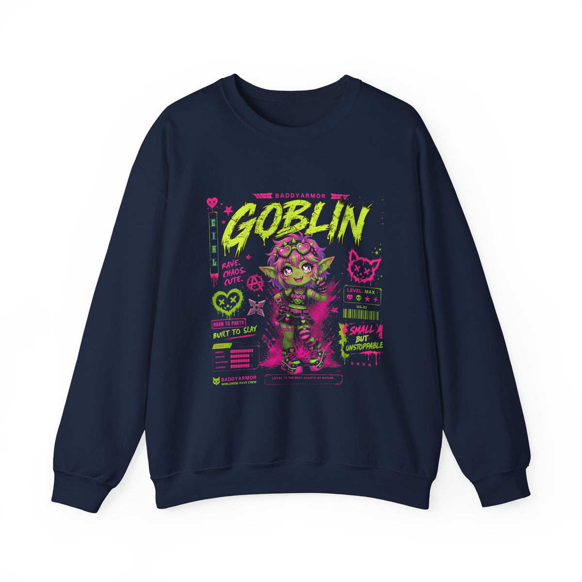 Baddy Armor Rave Goblin Unisex Crewneck Sweatshirt – Neon Fantasy Streetwear