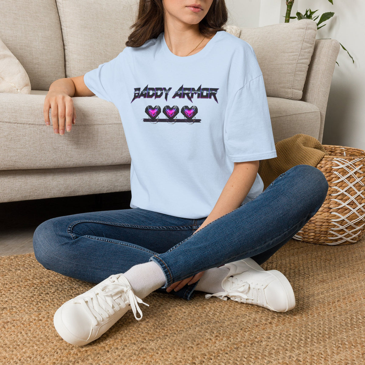 Baddy Armor Graphic T-Shirt | Purple Heart Icon Cotton Tee
