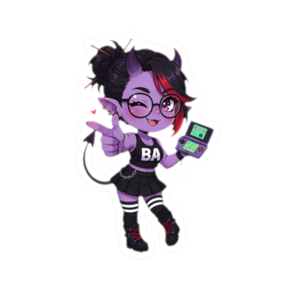 Cute Purple Demon Girl Sticker – Gamer Chibi Kiss-Cut Sticker | Baddy Armor