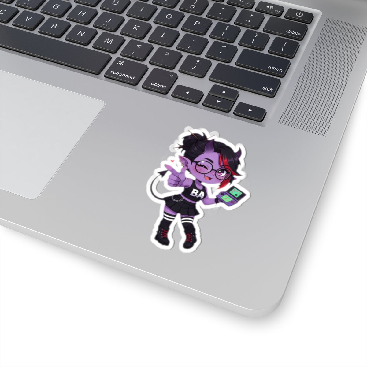 Cute Purple Demon Girl Sticker – Gamer Chibi Kiss-Cut Sticker | Baddy Armor