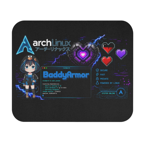 Arch Linux Gaming Mouse Pad | Neon Chibi Design | Baddy Armor