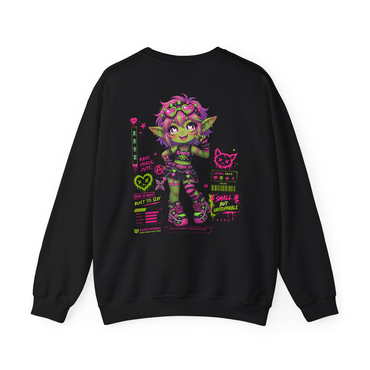 Baddy Armor Rave Goblin Unisex Crewneck Sweatshirt – Neon Fantasy Streetwear