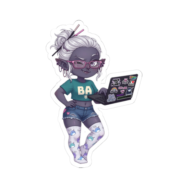 Goth Gamer Elf Sticker – Cute Laptop Kiss-Cut Decal | Baddy Armor
