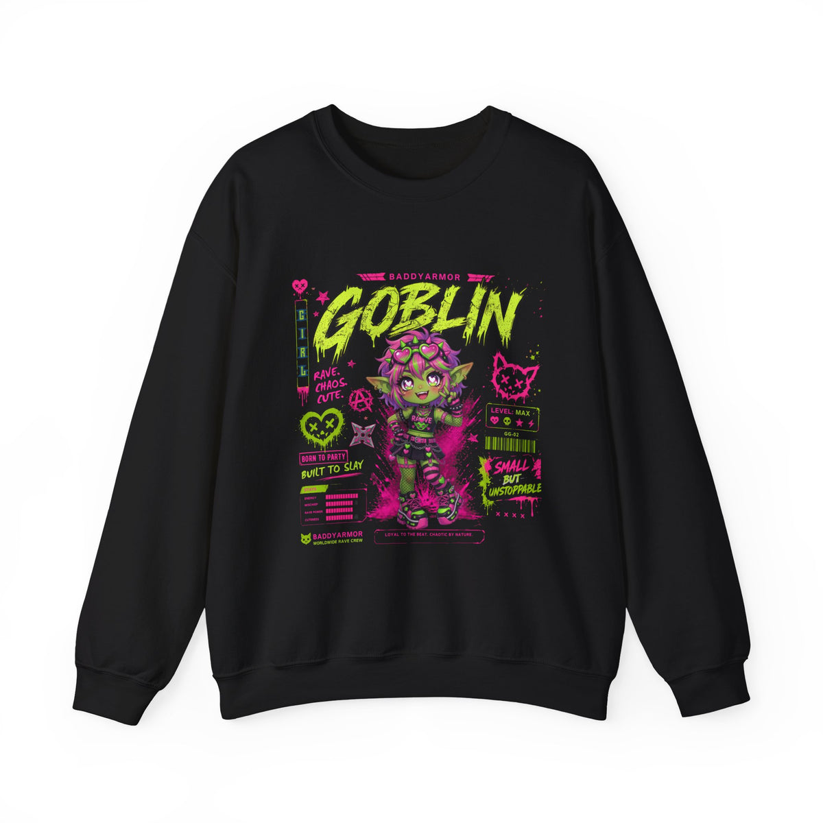 Baddy Armor Rave Goblin Unisex Crewneck Sweatshirt – Neon Fantasy Streetwear