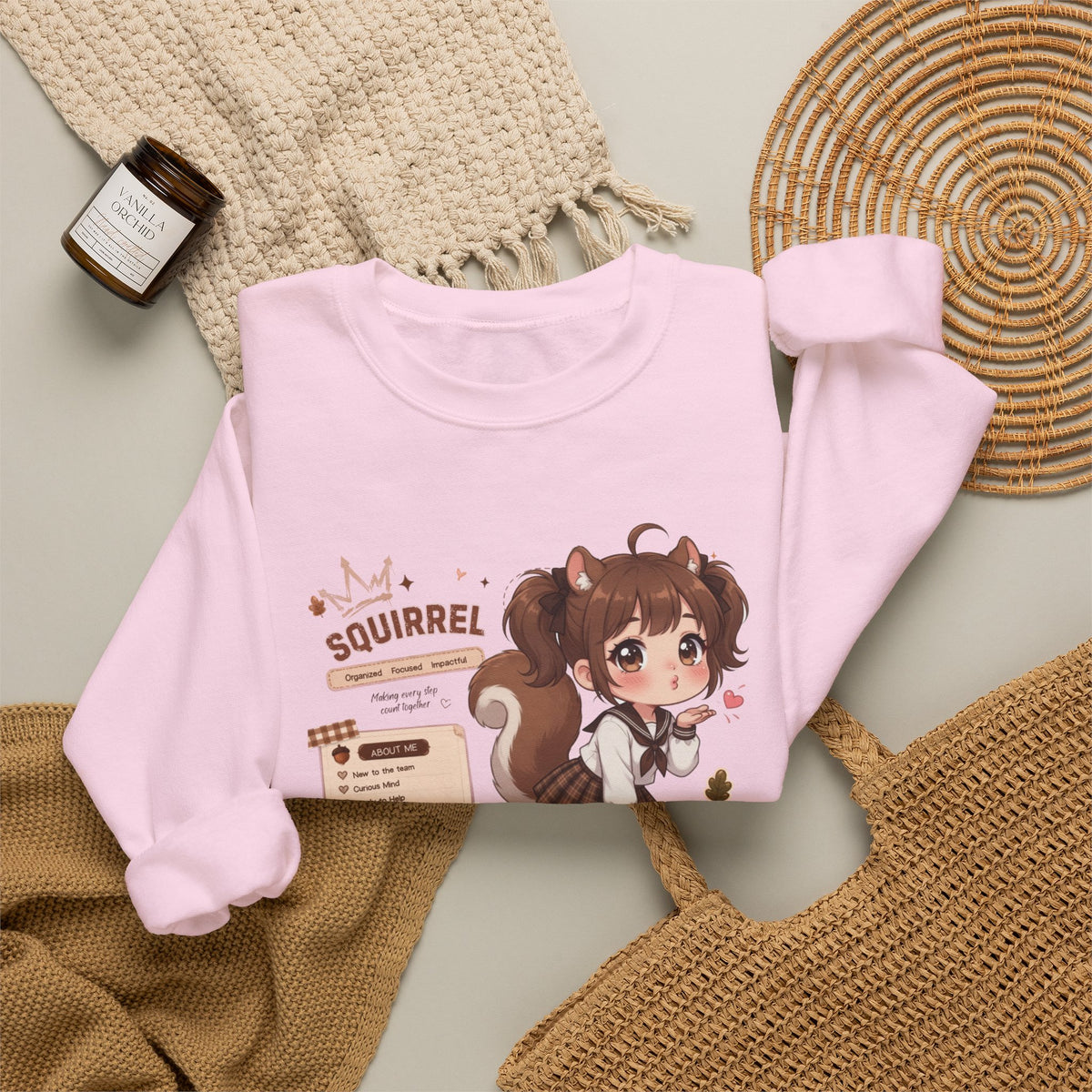 Kawaii Squirrel Girl Sweatshirt | Cute Chibi Graphic Crewneck | Baddy Armor