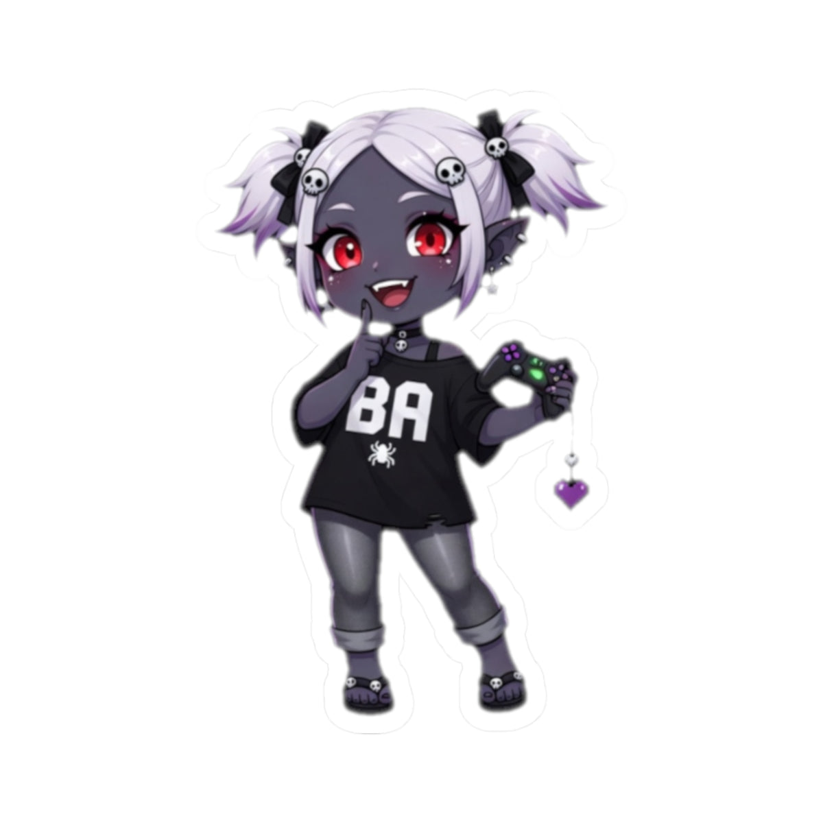 Goth Gamer Chibi Sticker – Cute Vampire Girl Kiss-Cut Vinyl Sticker | Baddy Armor
