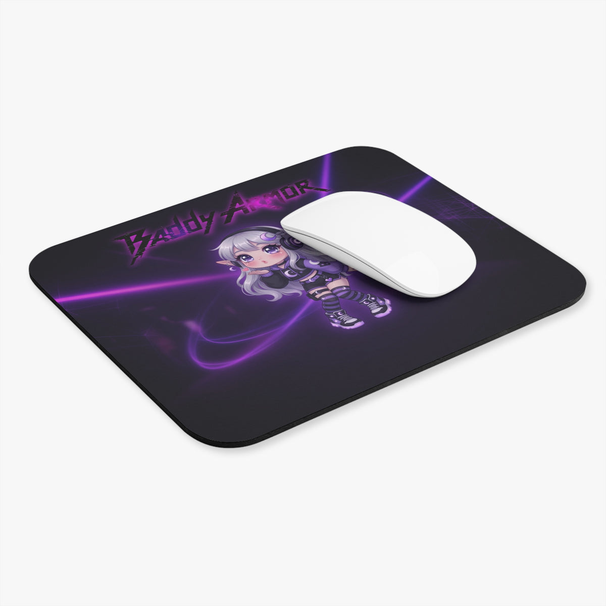 Baddy Armor Mouse Pad – Kawaii Cyber Goth Neon Purple Gaming Desk Mat