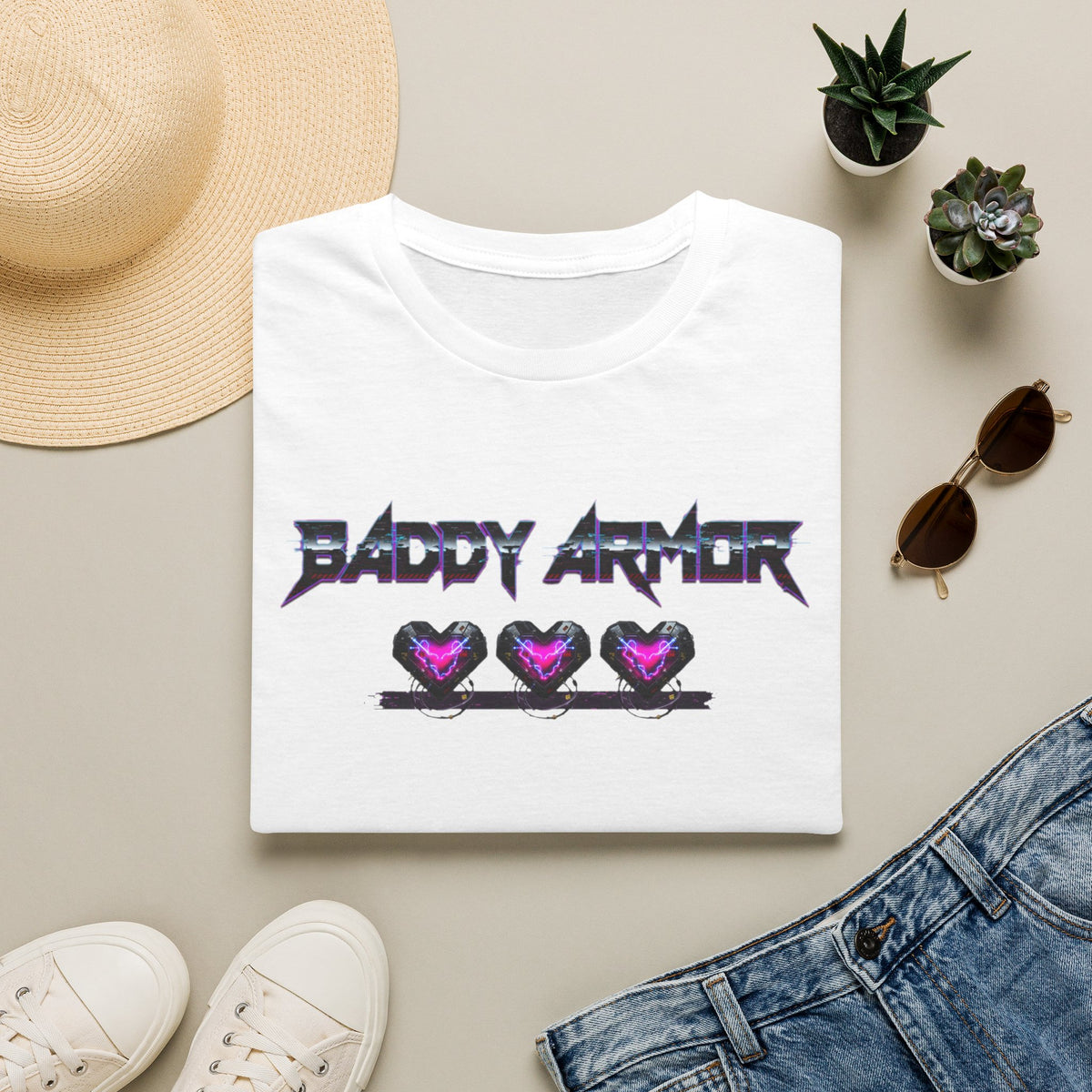 Baddy Armor Graphic T-Shirt | Purple Heart Icon Cotton Tee