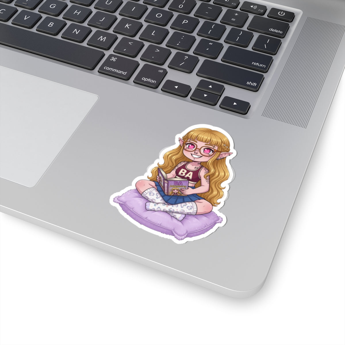 Cozy Bookish Elf Sticker – Cute Reading Girl Kiss-Cut Sticker | Baddy Armor