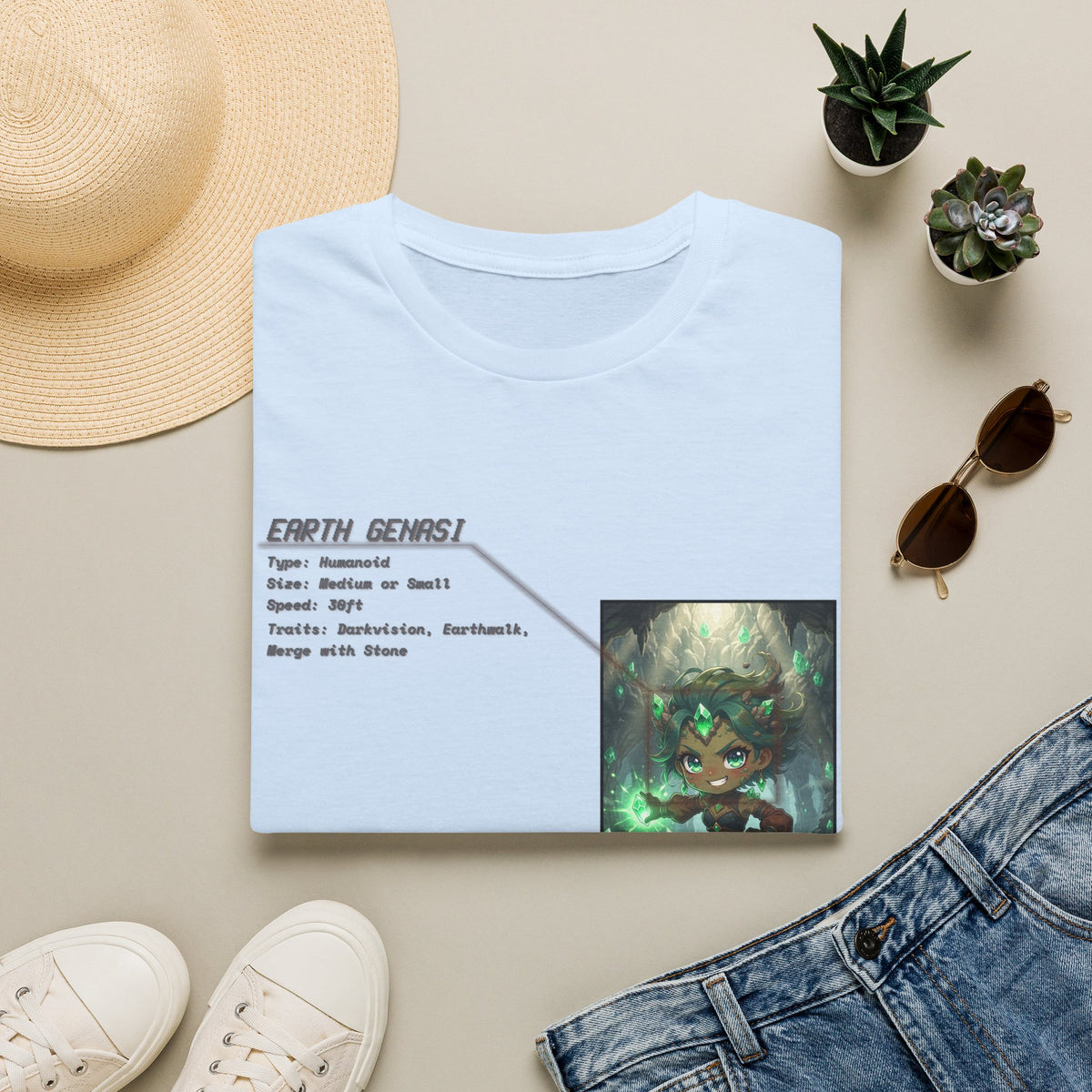 Earth Genasi Stats T-Shirt - Baddy Armor Designs