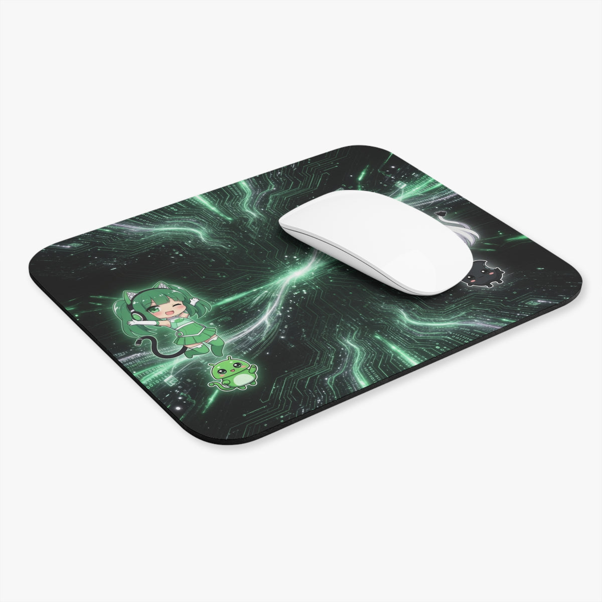 Green Chibi Catgirls Gaming Mouse Pad | Baddy Armor