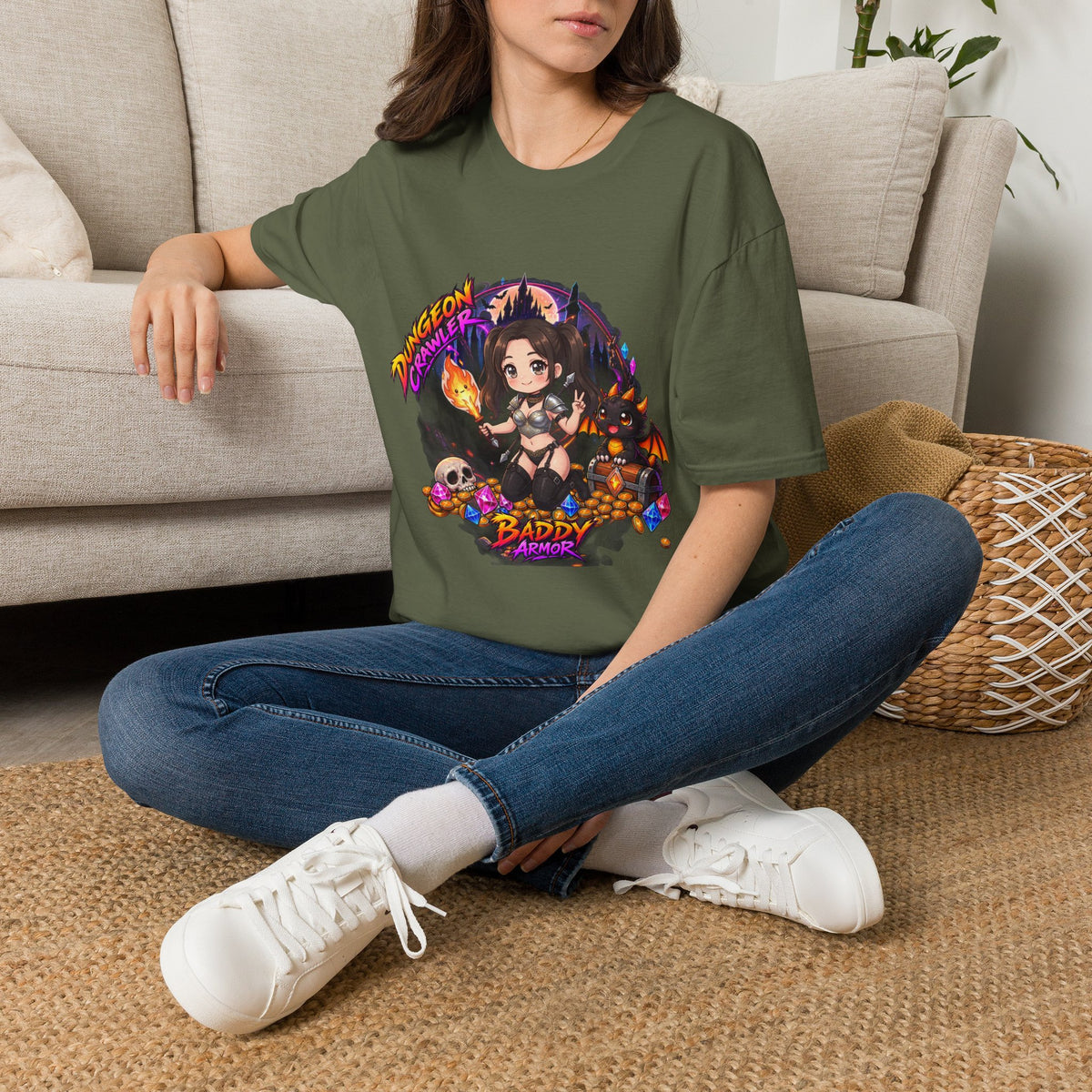 Dungeon Crawler Cute RPG Graphic Tee — "Baddy Slayer" Chibi Gamer Shirt