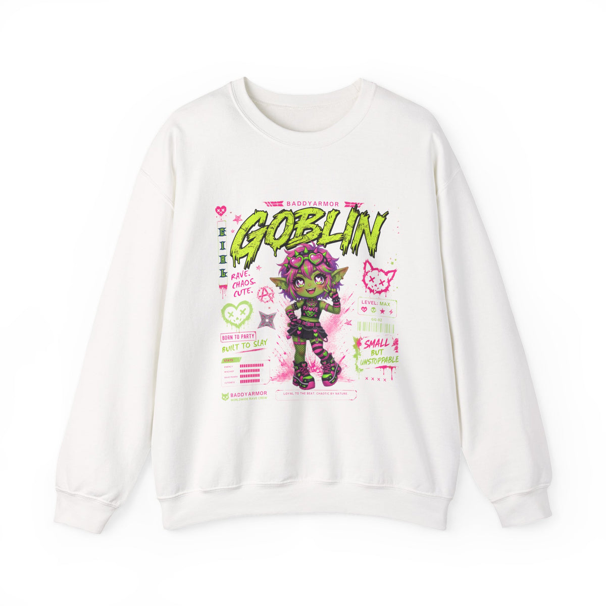 Baddy Armor Rave Goblin Unisex Crewneck Sweatshirt – Neon Fantasy Streetwear