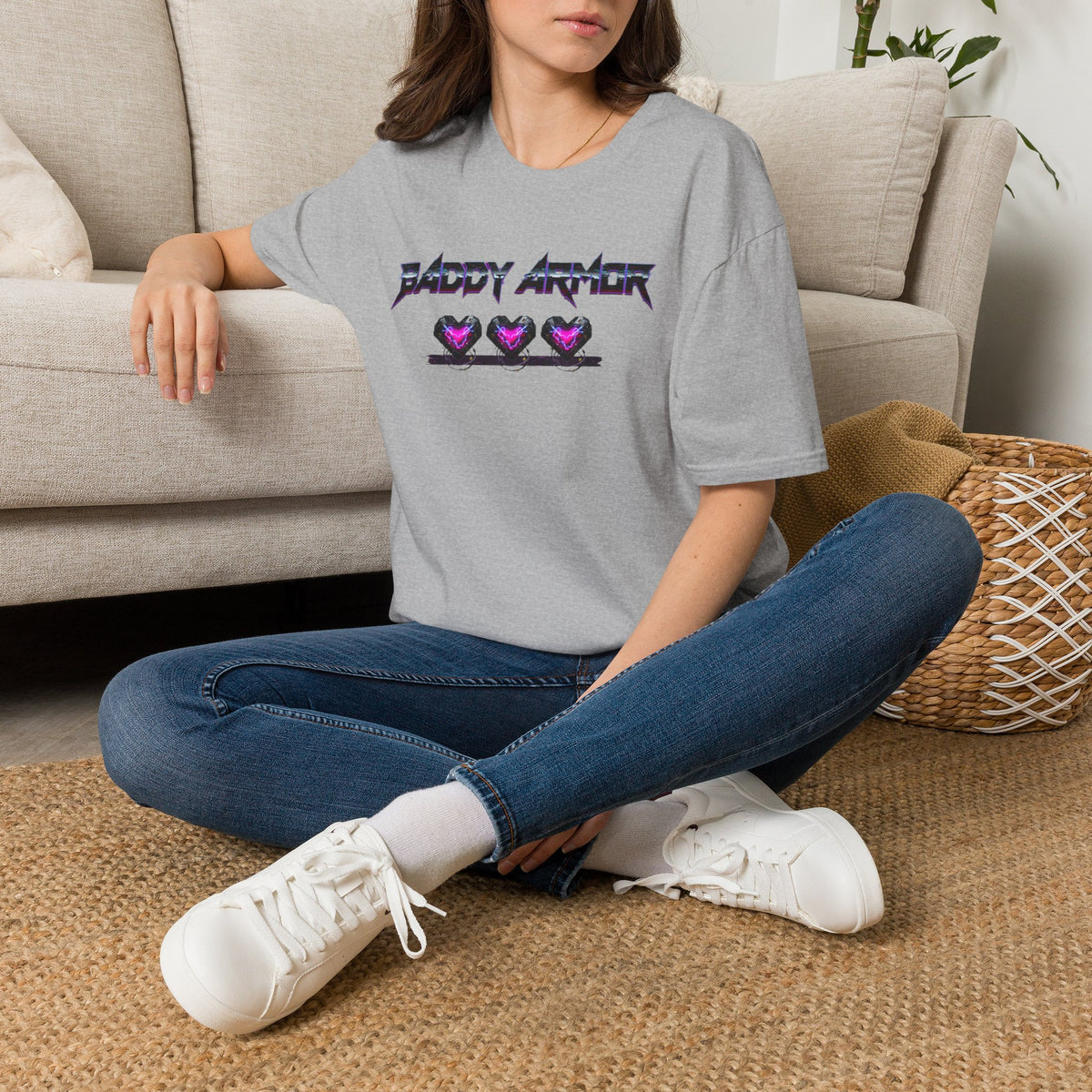Baddy Armor Graphic T-Shirt | Purple Heart Icon Cotton Tee