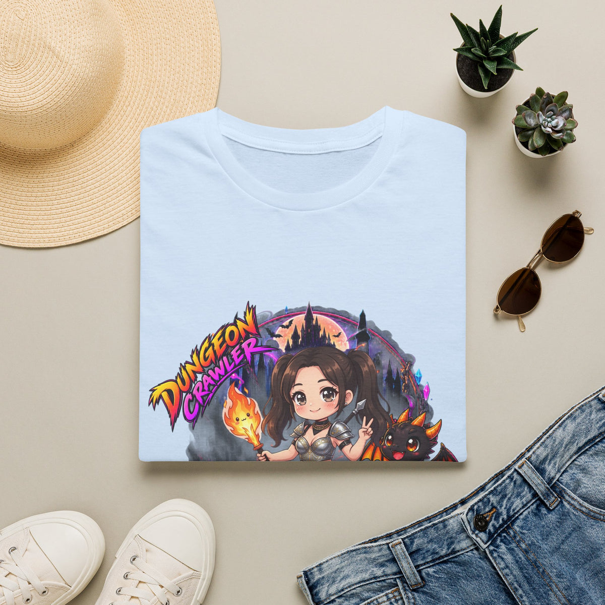 Dungeon Crawler Cute RPG Graphic Tee — "Baddy Slayer" Chibi Gamer Shirt