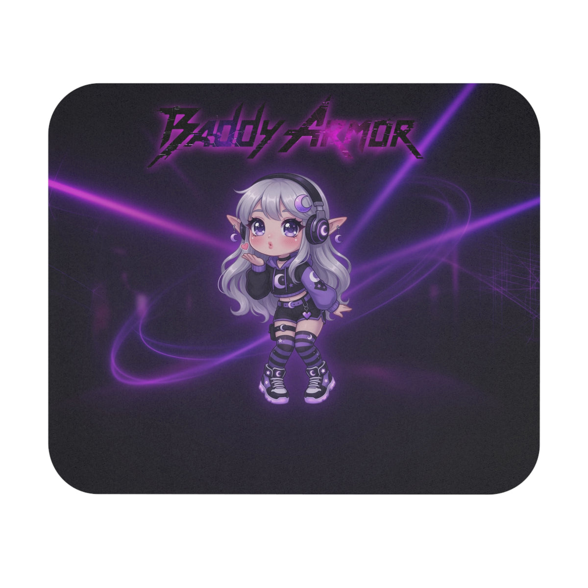 Baddy Armor Mouse Pad – Kawaii Cyber Goth Neon Purple Gaming Desk Mat