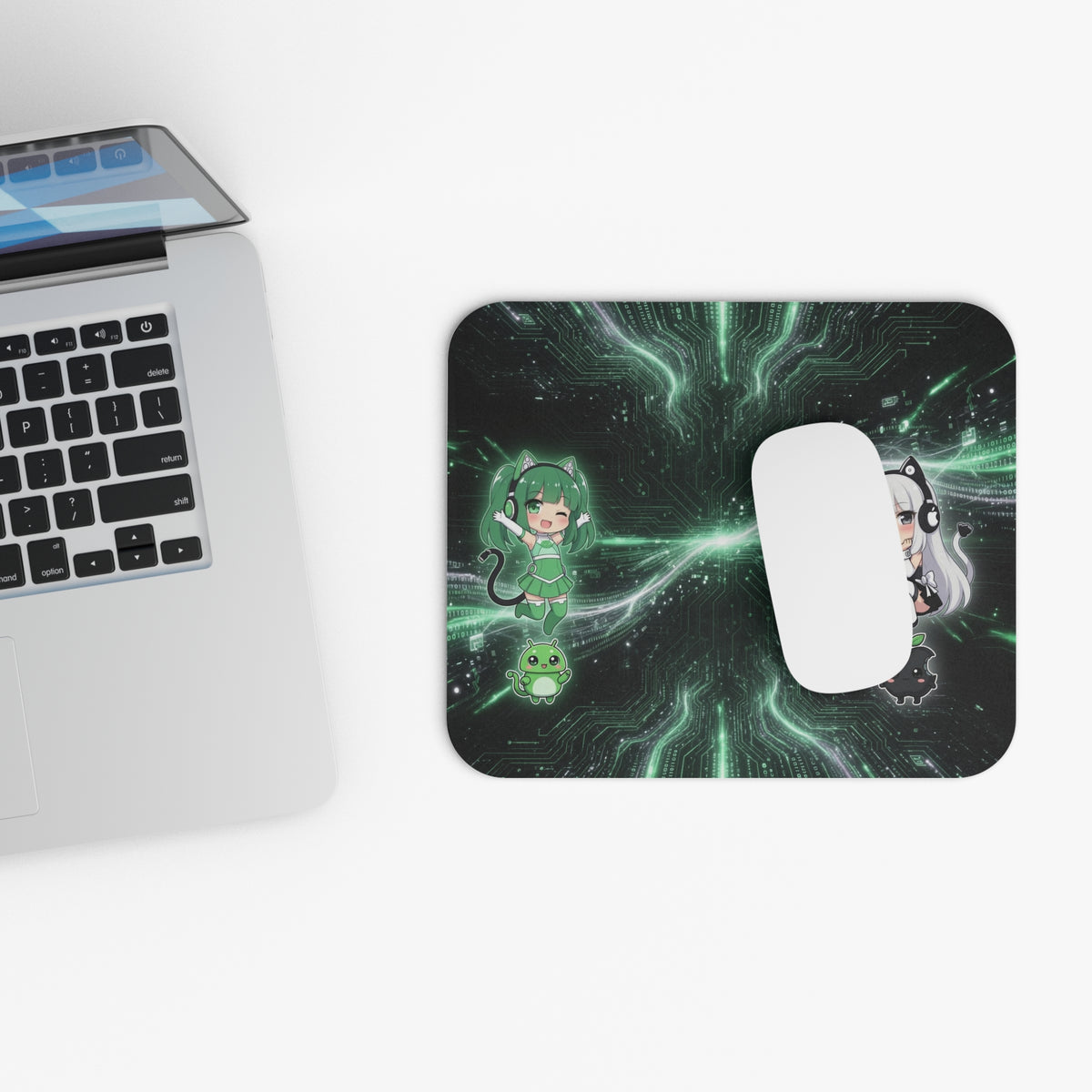 Green Chibi Catgirls Gaming Mouse Pad | Baddy Armor
