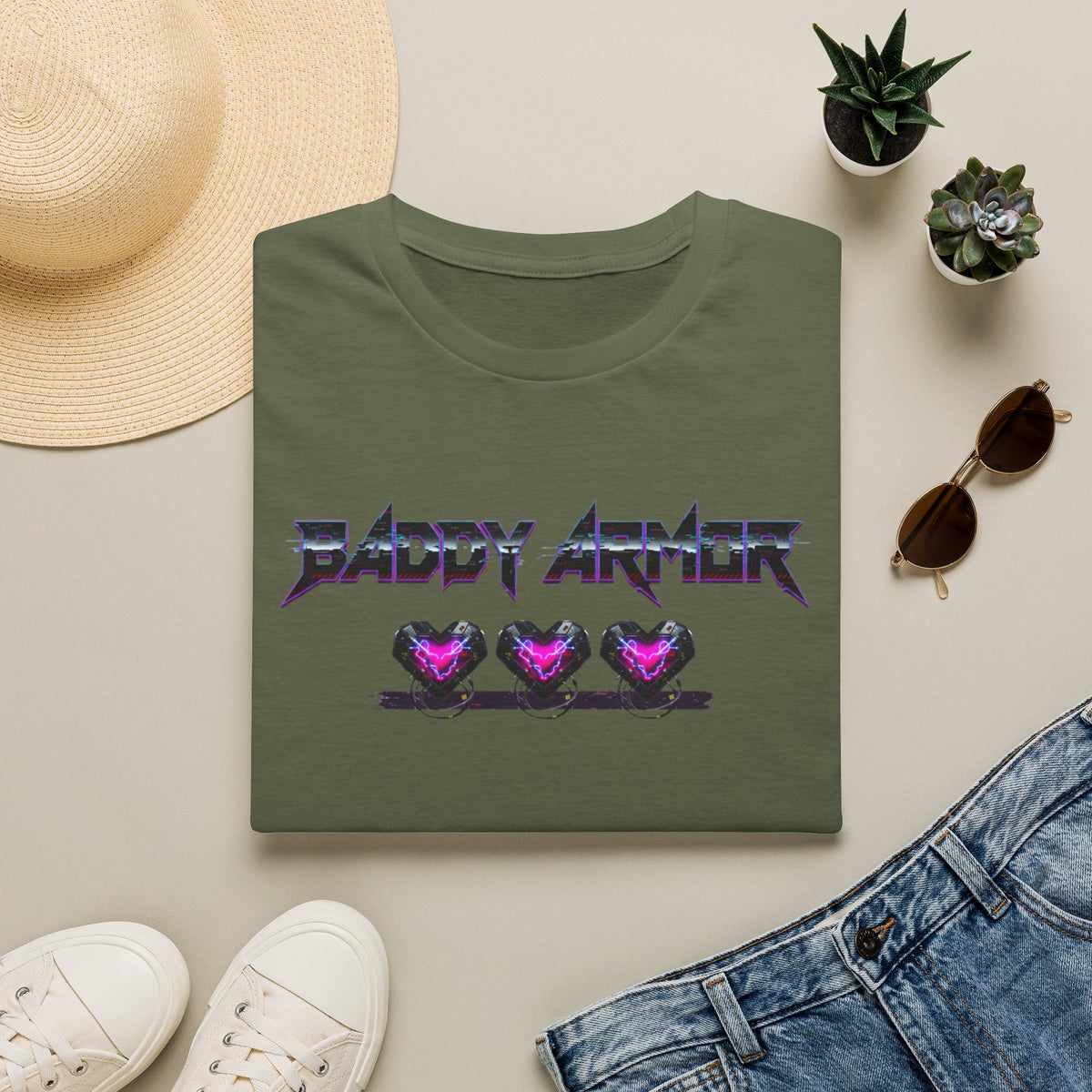 Baddy Armor Graphic T-Shirt | Purple Heart Icon Cotton Tee