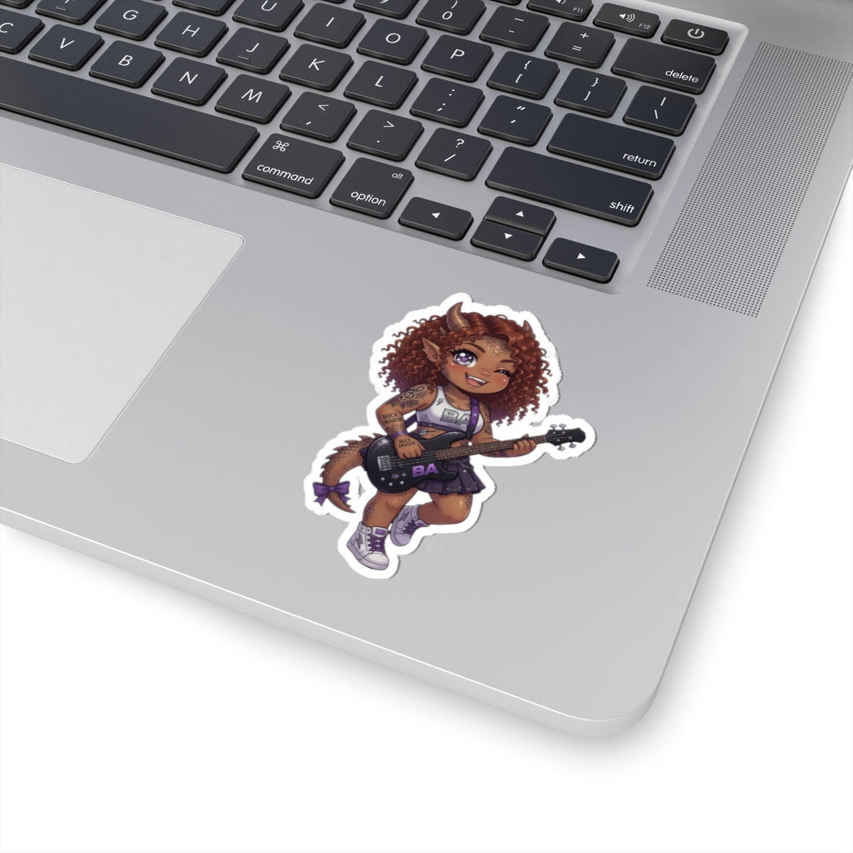 Rock Demon Girl Kiss-Cut Sticker — Cute Guitarist Chibi Decal