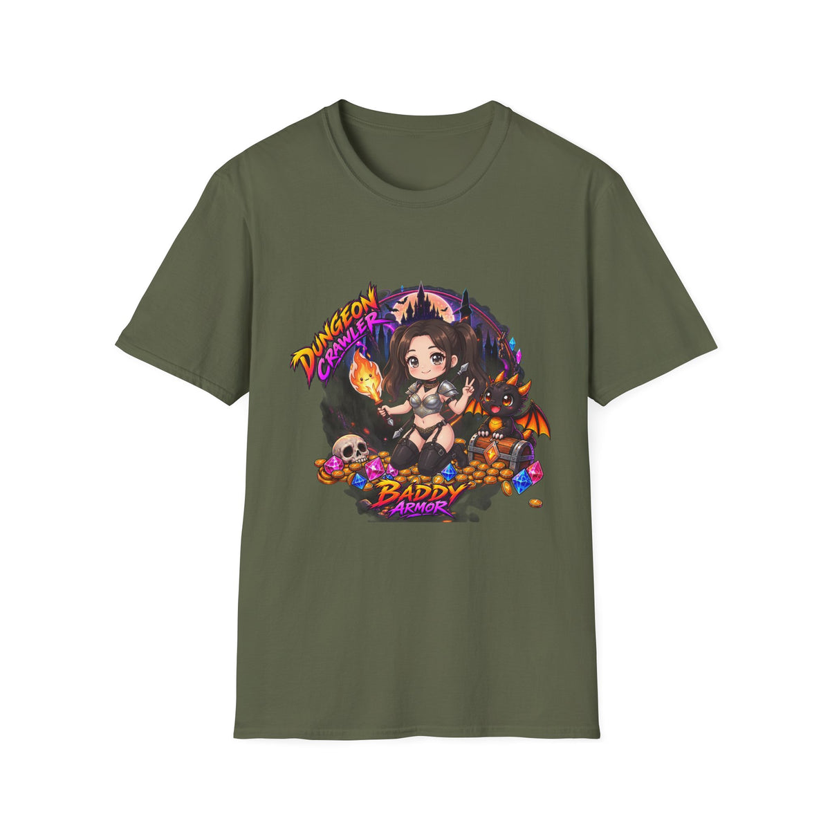 Dungeon Crawler Cute RPG Graphic Tee — "Baddy Slayer" Chibi Gamer Shirt