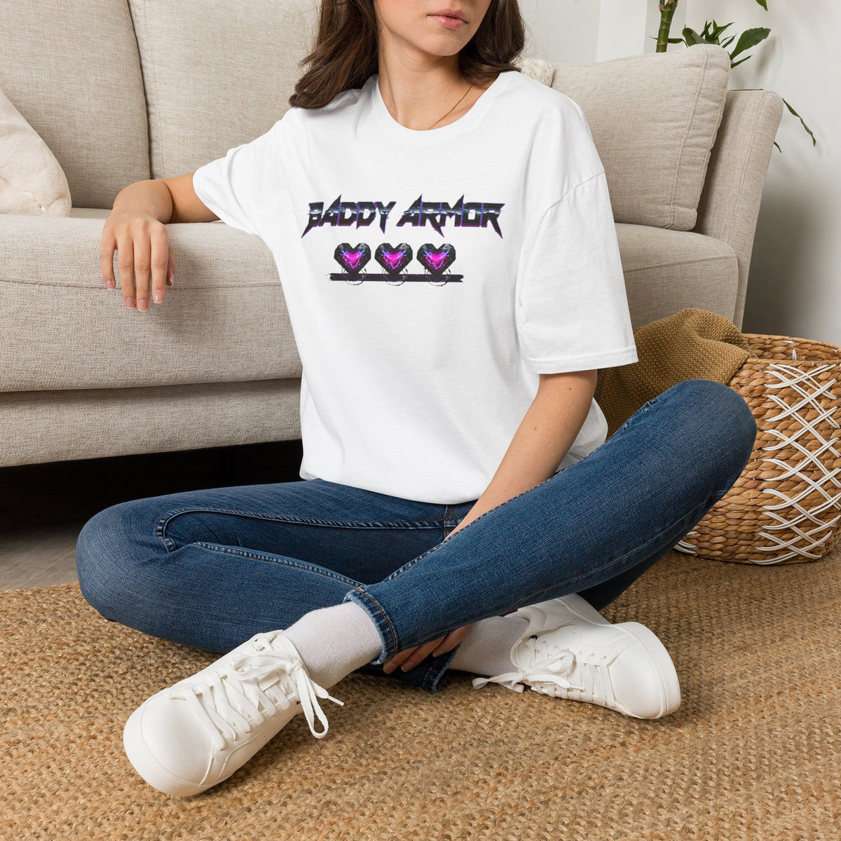 Baddy Armor Graphic T-Shirt | Purple Heart Icon Cotton Tee
