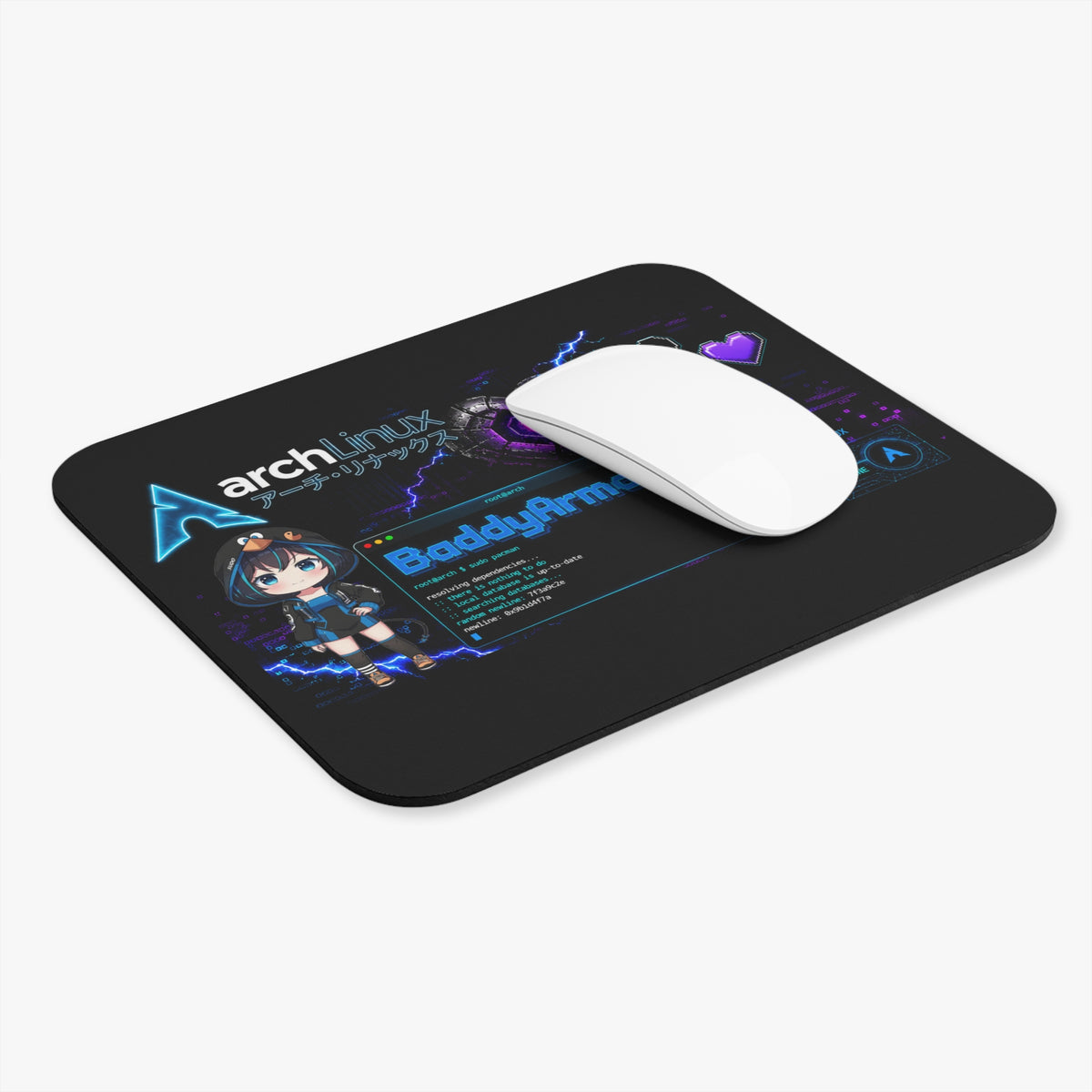 Arch Linux Gaming Mouse Pad | Neon Chibi Design | Baddy Armor