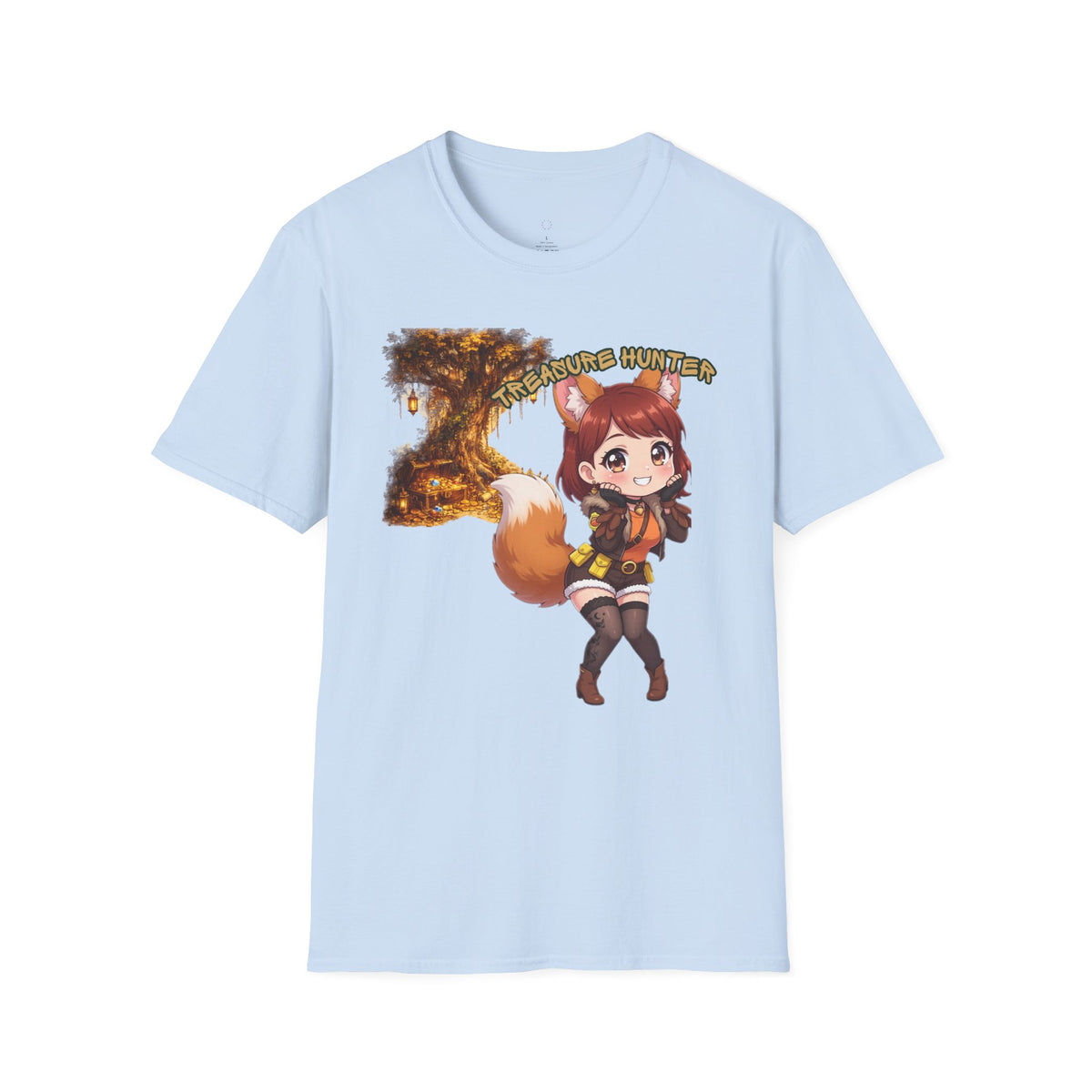 Treasure Hunter Fantasy Anime T-Shirt | Cute Fox Girl Adventure Graphic Tee | Baddy Armor