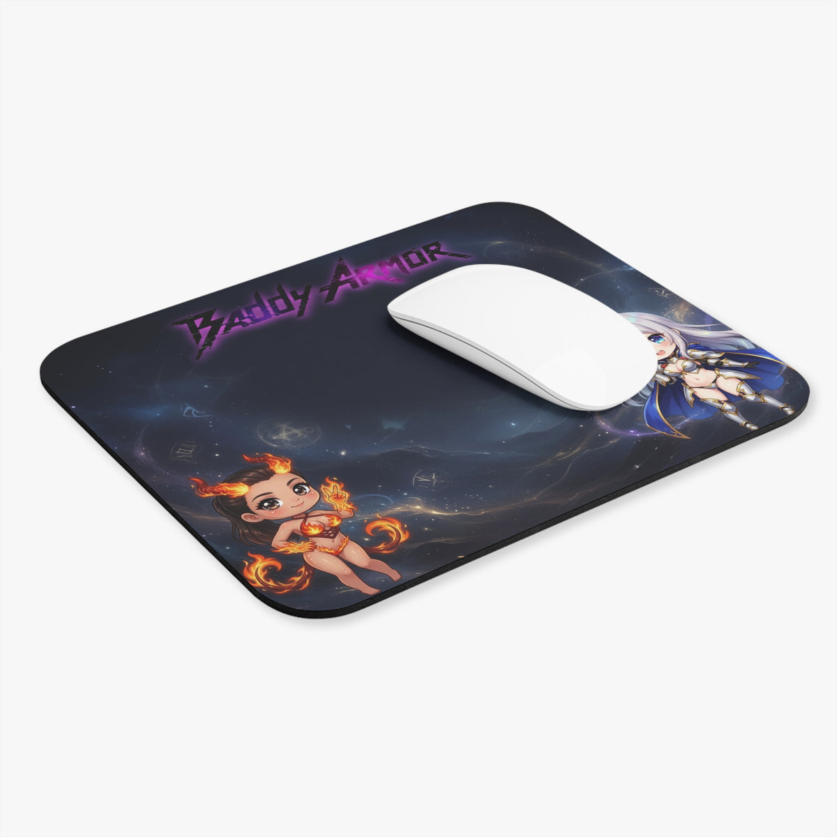 Fantasy Gamer Mouse Pad | Chibi Fire & Frost | Baddy Armor