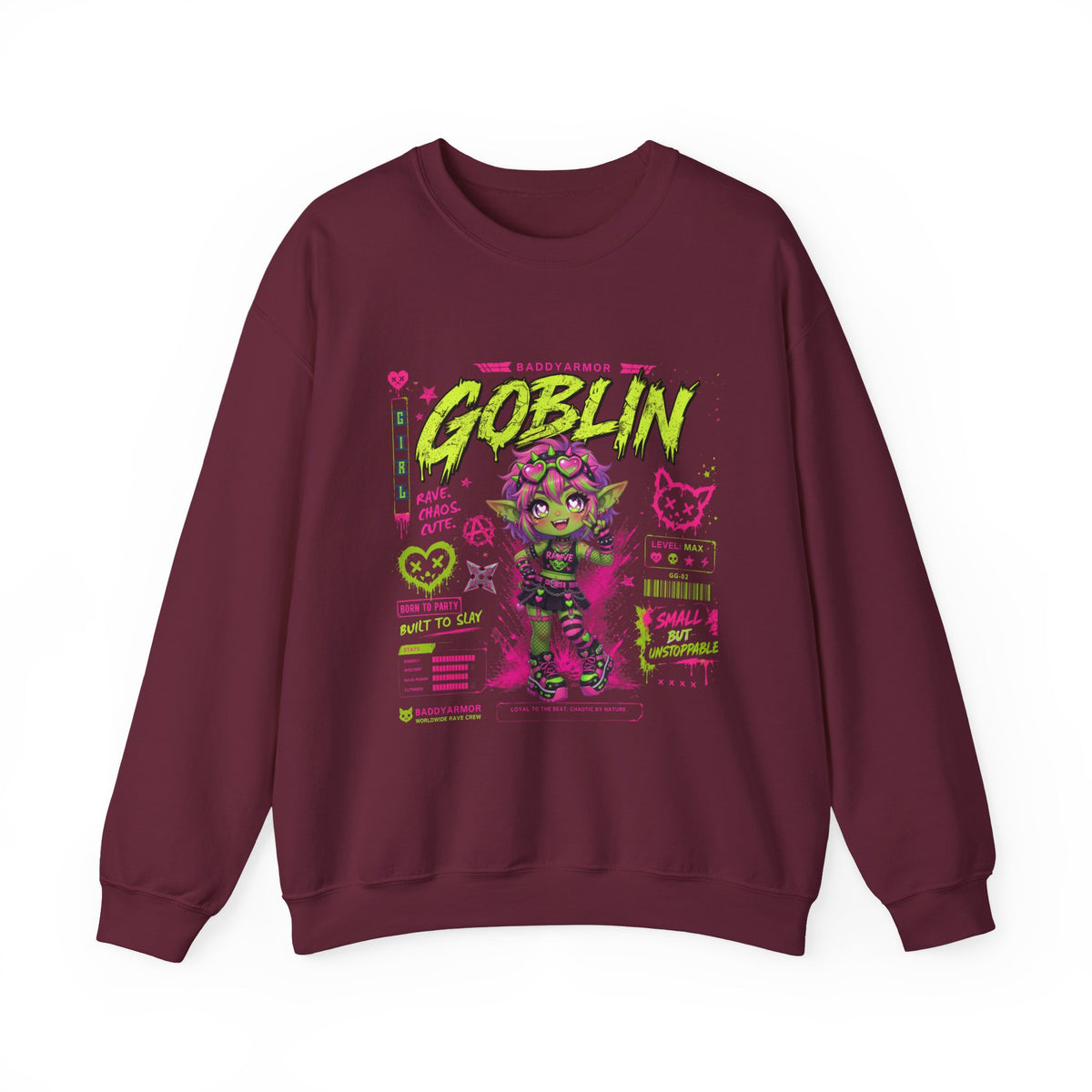 Baddy Armor Rave Goblin Unisex Crewneck Sweatshirt – Neon Fantasy Streetwear
