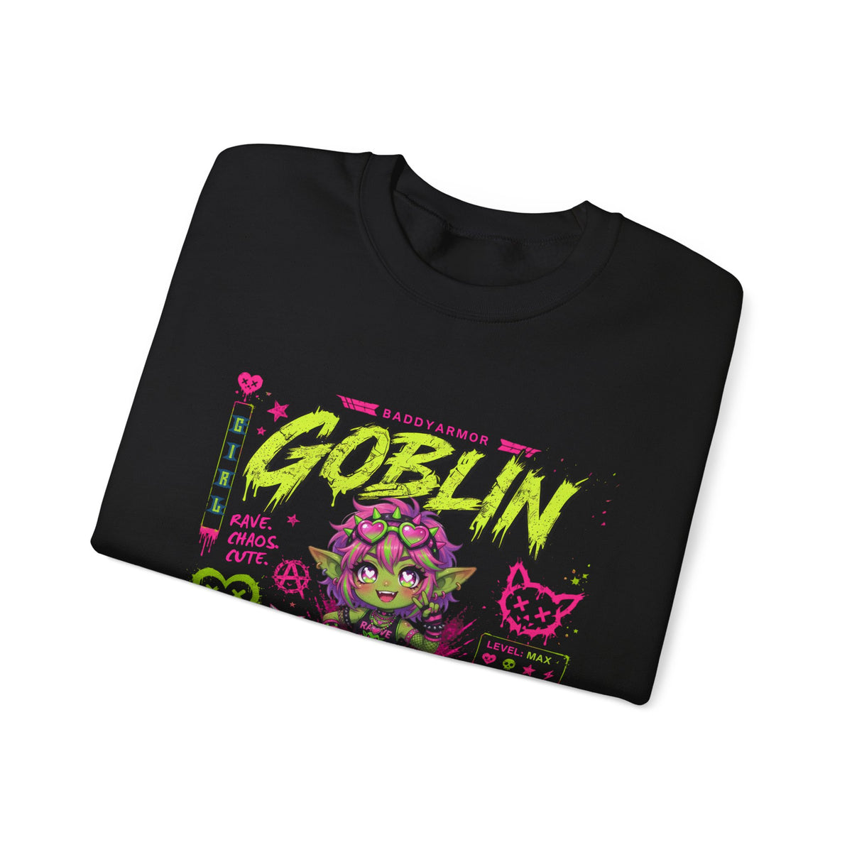 Baddy Armor Rave Goblin Unisex Crewneck Sweatshirt – Neon Fantasy Streetwear