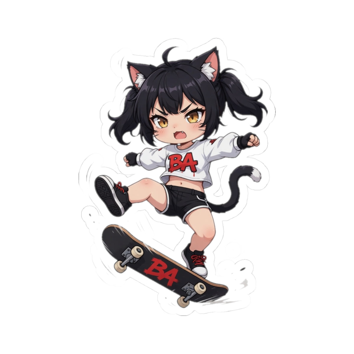 Chibi Cat Girl Skater Vinyl Kiss-Cut Sticker | Baddy Armor